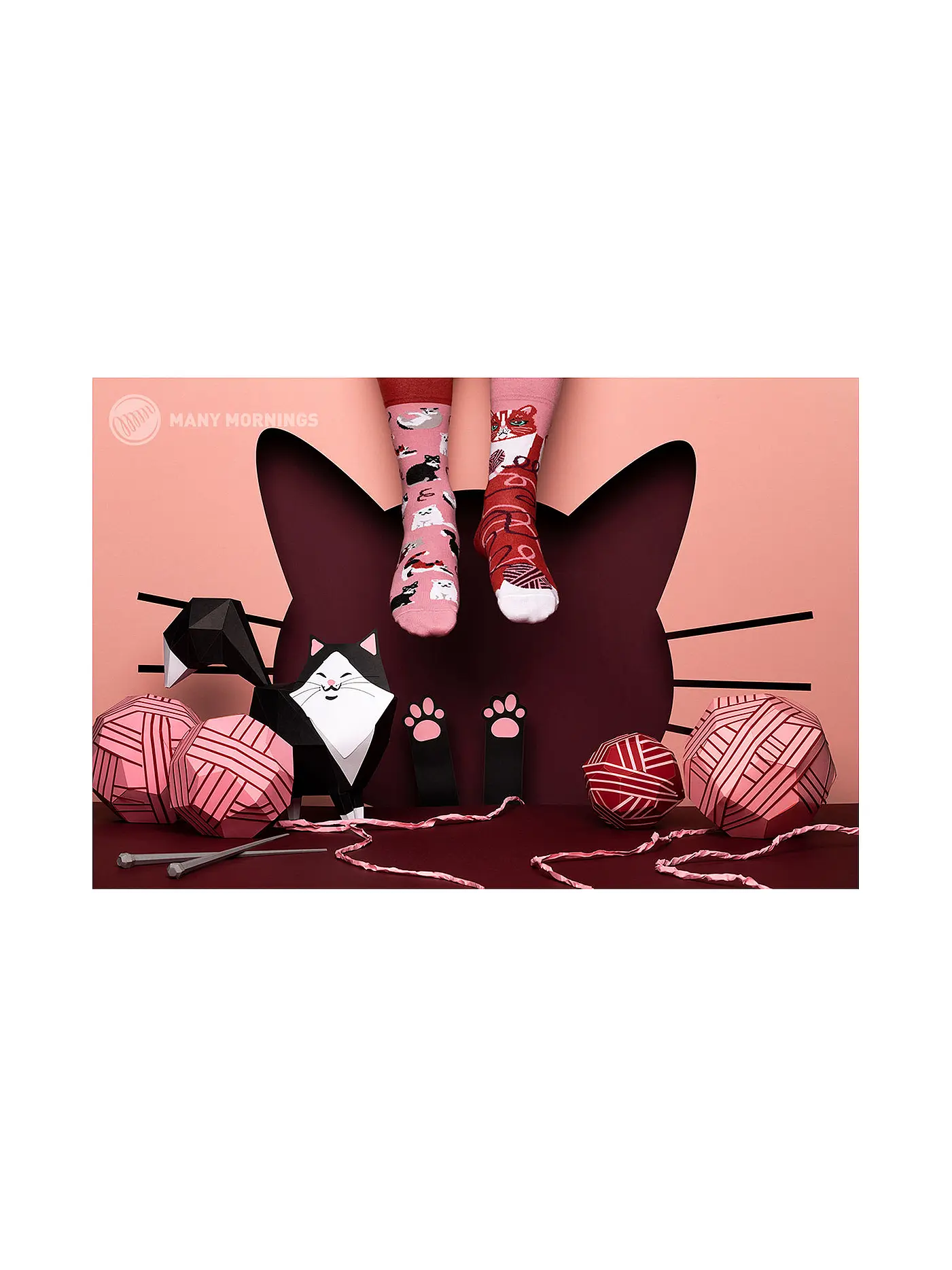 MANY MORNINGS | Damen Socken PLAYFUL CAT altrosa | 